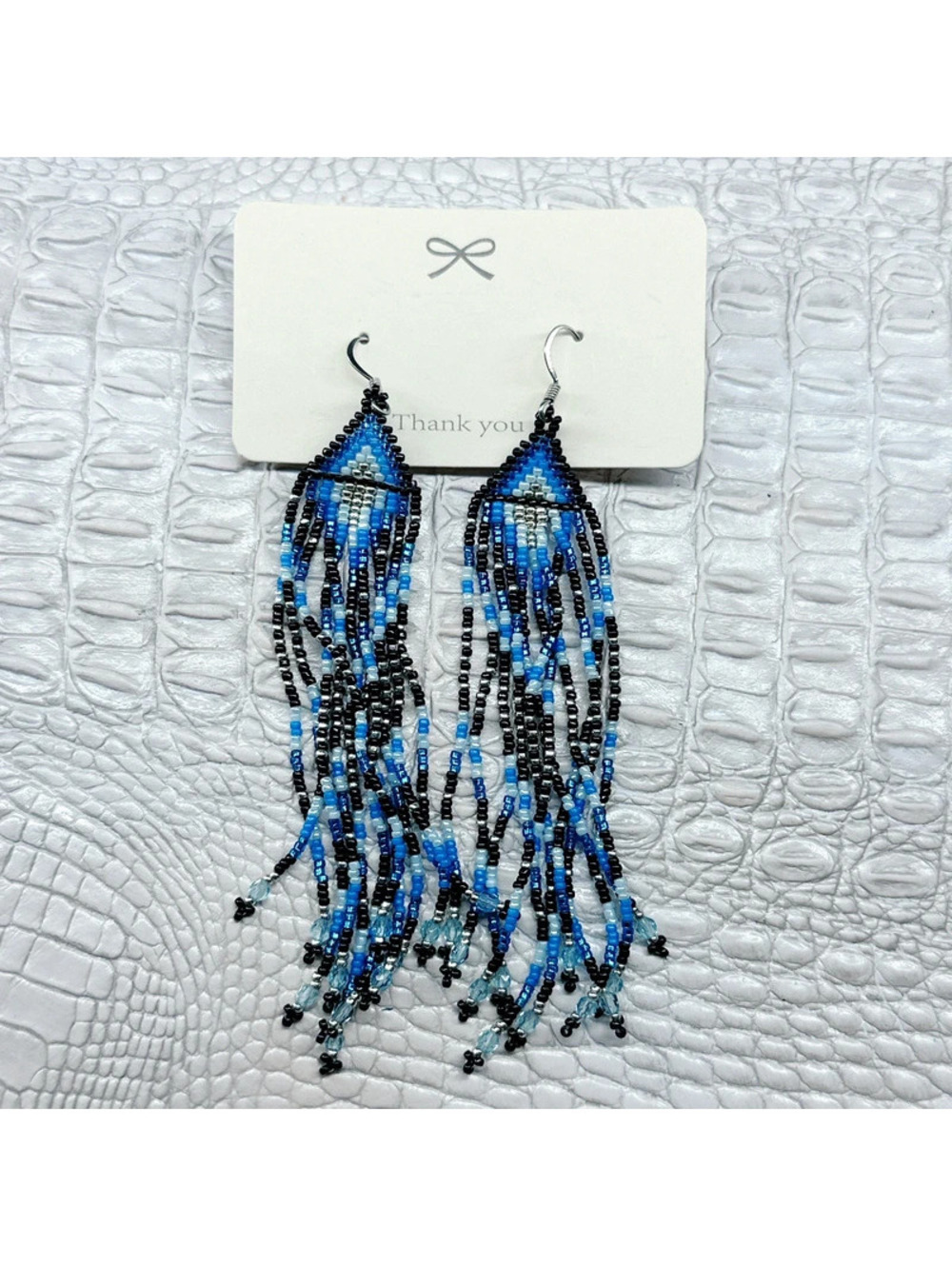 6297mc. Blue Statement Earrings Seed Beads